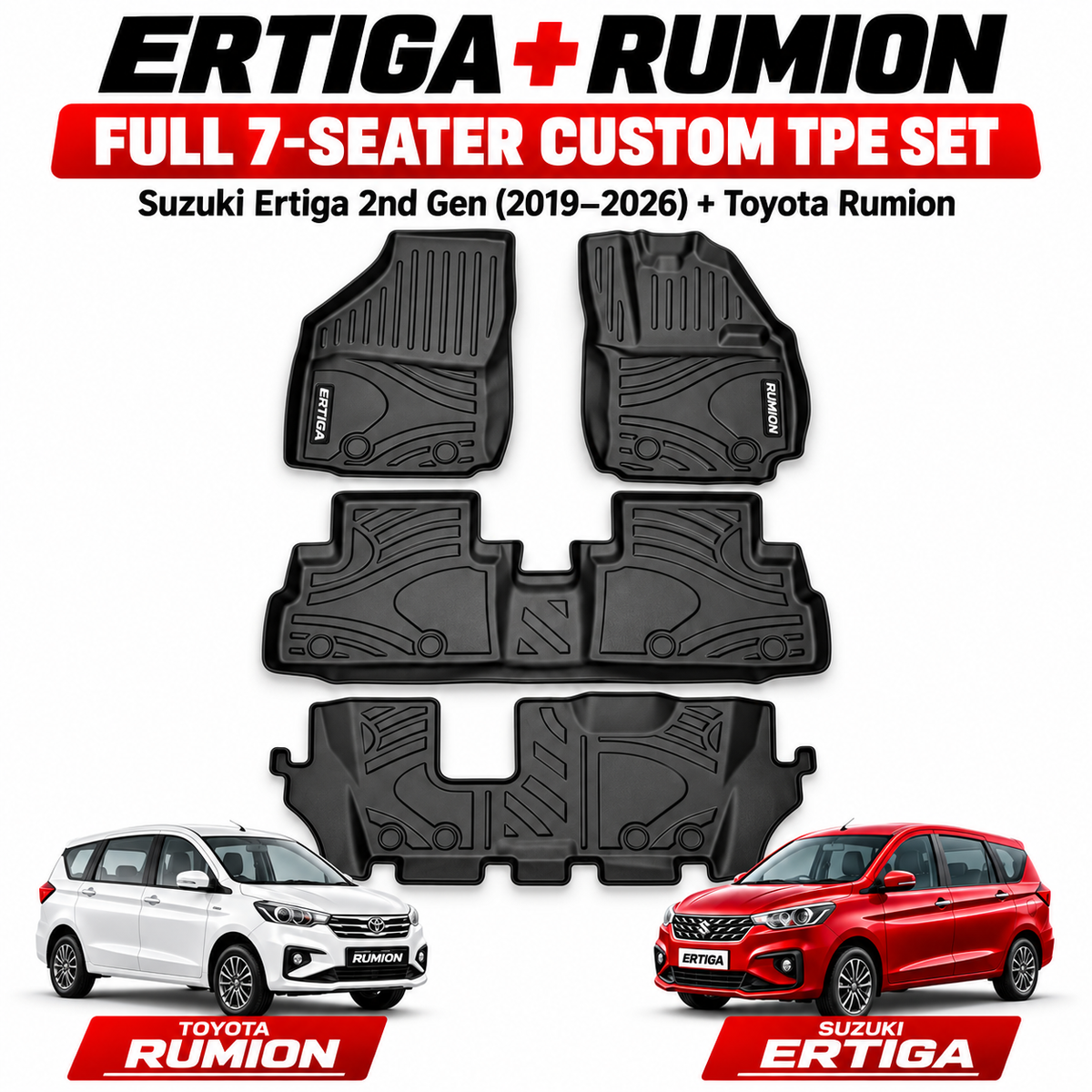 Suzuki Ertiga and Toyota Rumion (2019-2026) 3D floor mats, 7-seater set – Rugged Road Accessories