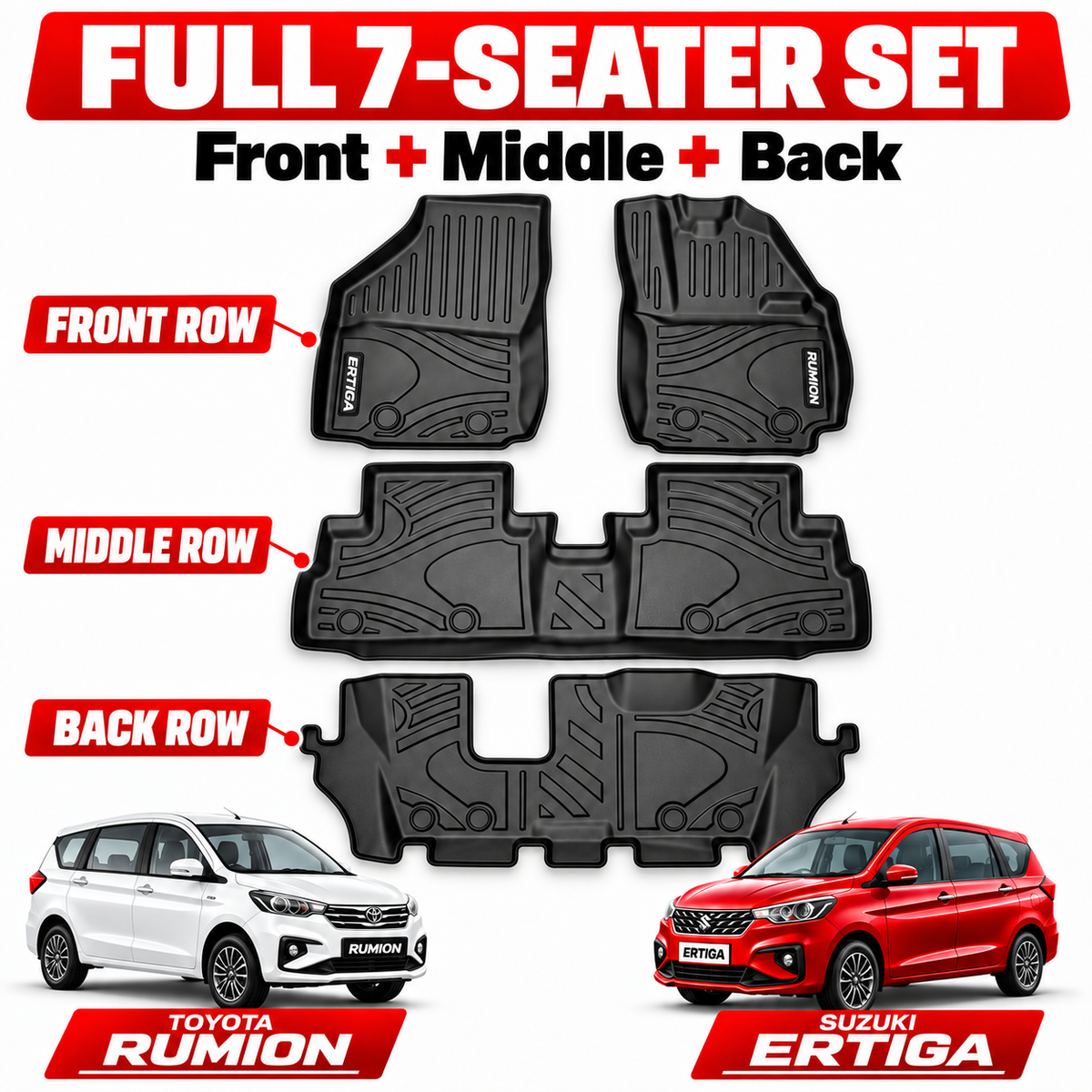 Suzuki Ertiga and Toyota Rumion (2019-2026) 7-seater floor mats – view 2