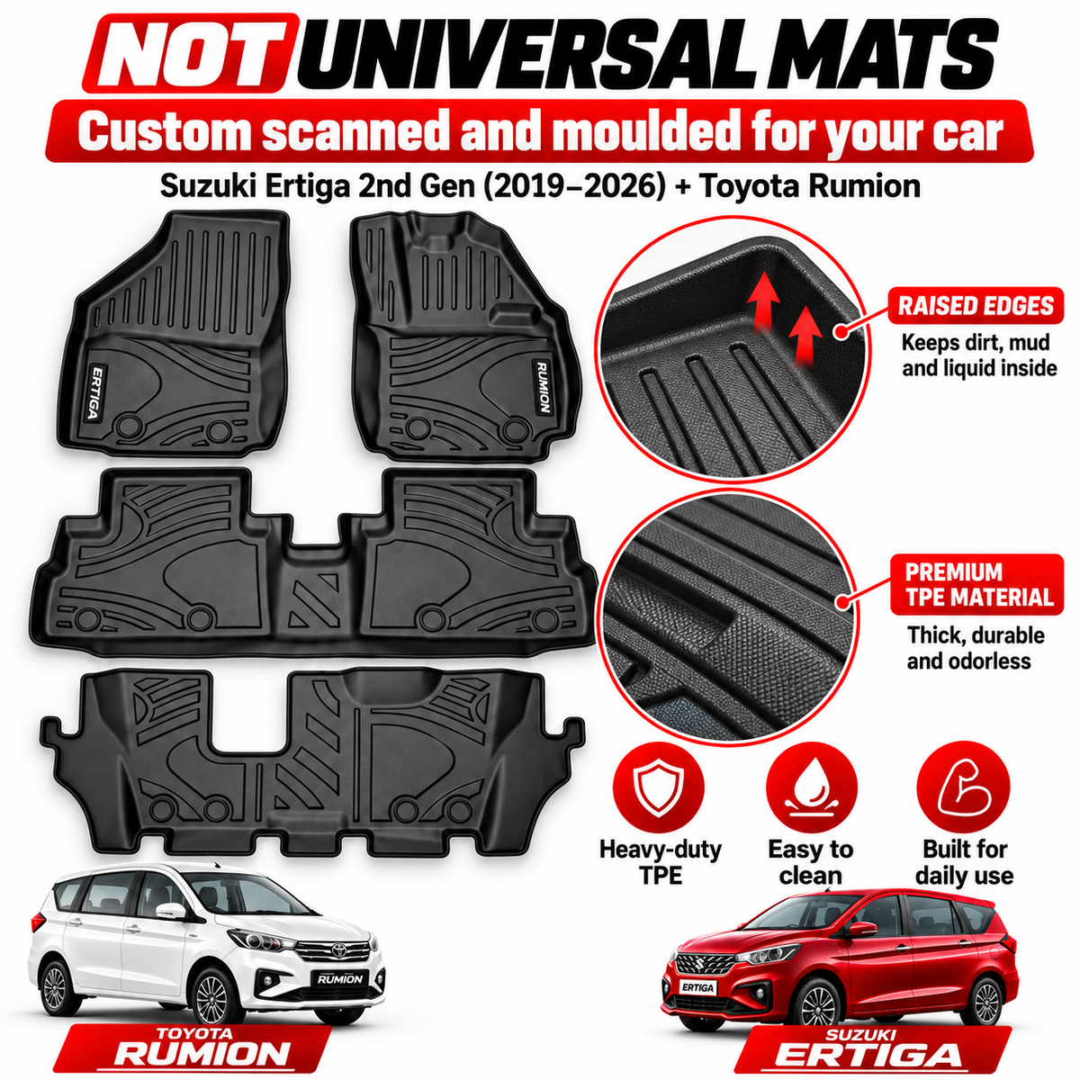 Suzuki Ertiga and Toyota Rumion (2019-2026) 7-seater floor mats – view 3